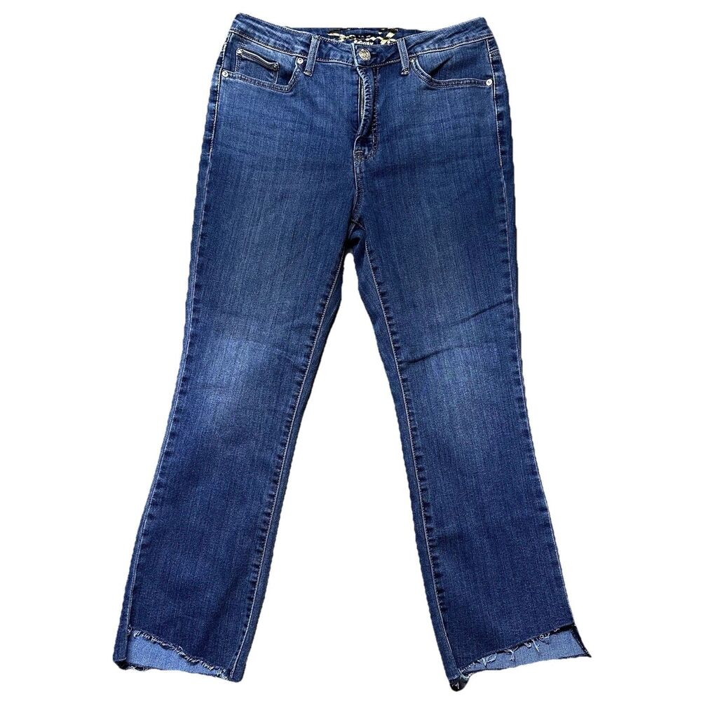 Seven7 Fashion Jeans Womens 8 Blue Raw Hem Straight Leg Stretch Denim Casual EUC